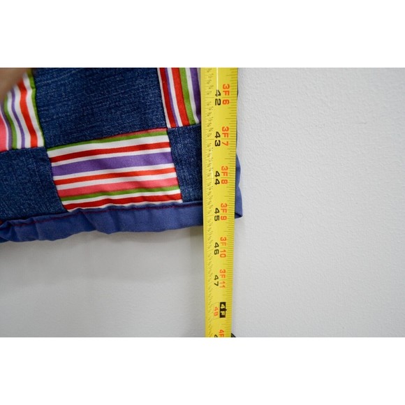 Vintage Handmade Red and Blue With Striped Backing 45X46 Inch Lap or Small Quilt - Picture 5 of 6